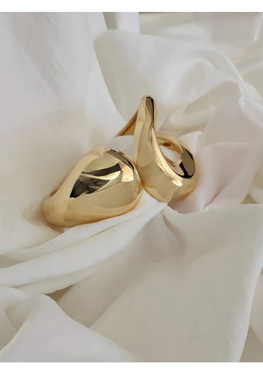 Eva Takı Store Asimetrik Damla Kalın Model Gold Çelik Kelepçe Gold