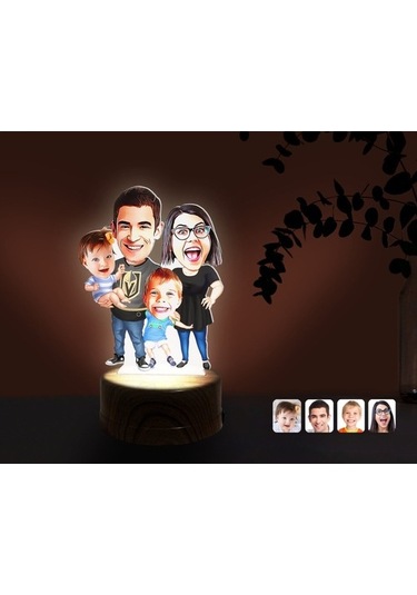 Kişiye Özel Aile Karikatürlü Dekoratif 3D Biblo Led Işıklı Gece L (483006965)