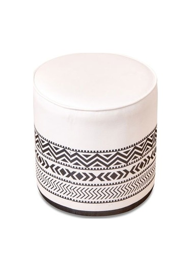 Just Home Ethnic Puf - Beyaz / Siyah - 41x39x39 Cm Beyaz / Siyah