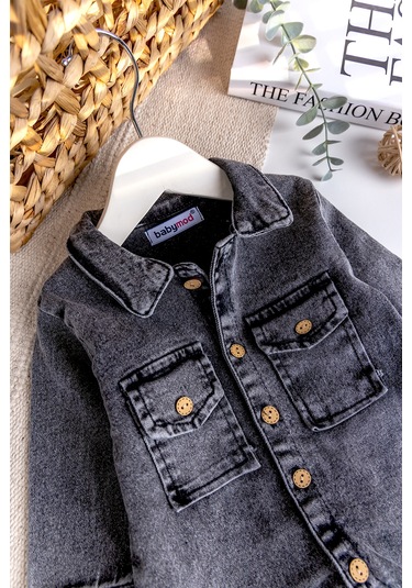 Esnek Erkek Bebek Kot Tulum 100% Cotton Füme