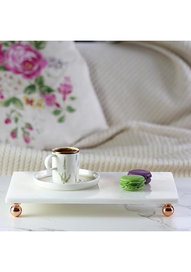 Akayev Mermer Beyaz 30x20 Cm Rose Gold Boncuk Ayak Sunumluk
