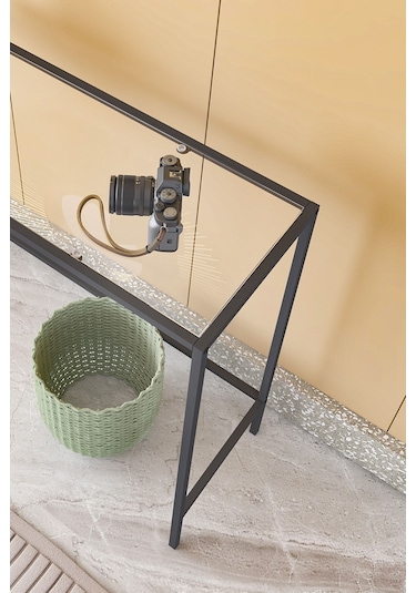 Canvas Metal Dresuar Dekoratif Kahve Köşesi Konsol Siyah Şeffaf Camlı Siyah