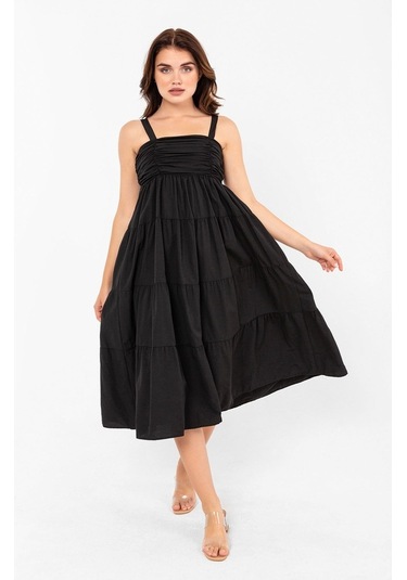 Askılı Pamuklu Poplin Yazlık Midi Elbise 2106