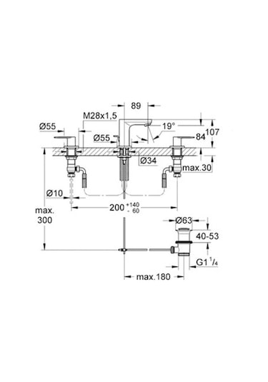 Grohe Eurosmart Cosmo 3 Delikli Lavabo Bataryası 20187000