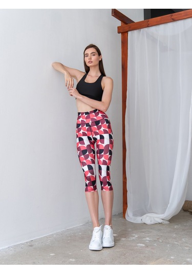 Toparlayıcı Spor Kapri Tayt Pembe - Beyaz