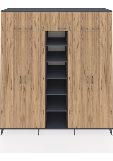 Kronos Dolap 18 Raflı 9 Kapaklı 220x59x243 Antrasit-çam/antrasit Atlas Çam/antrasıt