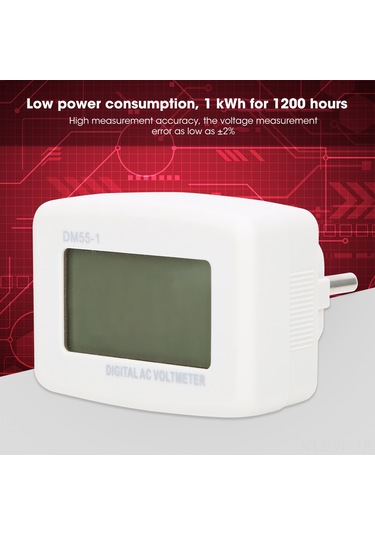 Vkemall Ev İçin Dm55-1-eu Avrupa Tipi Şarjlı Dijital Ac Voltmetre, 110-300v Aralığında, 1.5% Doğruluk, Düşük Tüketim, Cihaz Koruma Fonksiyonu