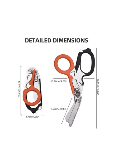 Hfambition Siyah Turuncu Çekirdekli Çok Fonksiyonlu Folding Makas - Dış Mekan Kamp Acil Kırıcı, Ölçücü, Açıcı Araç Seti