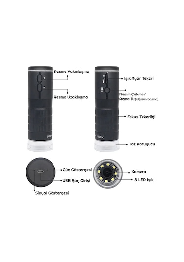 Triline 1000x Wifi Dijital Led Kablosuz Pilli Mikroskop 1080p