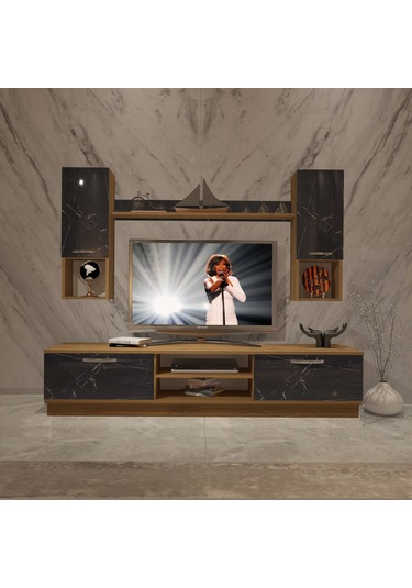 Decoraktiv Eko 5dab Mdf Dvd Tv Ünitesi Tv Sehpası Pera - Siyah Mermer