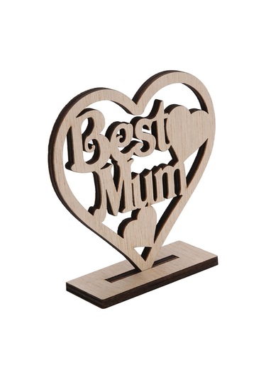 Vkemall Ahşap Kalp Figürü - En İyi Anne Hediyesi, Açık Desenli, Doğum Günü/mother's Day Hatıra Dekorasyonu