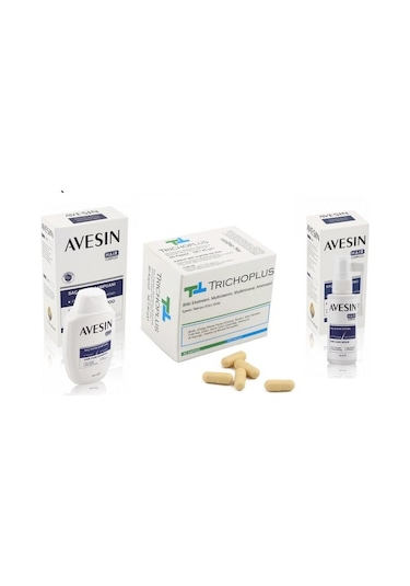 Avesin Trichoplus 3'lü Set Şampuan 300 ML + Sprey 50 ML + Trichoplus 60 Kapsül