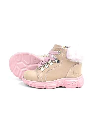 Rakerplus Hakiki Deri Pudra Pembe Fermuarlı Kışlık Kız Bebek Bot Ayakkabı Pembe