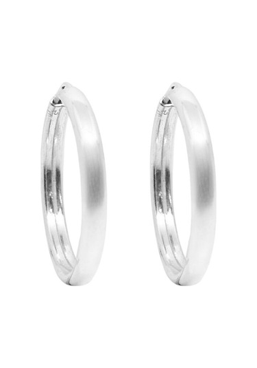 Oya Silver Oval Hatlı Yuvarlak Gümüş Halka Küpe 2.5x2.5cm - 3mm Kalınlık 925 Ayar