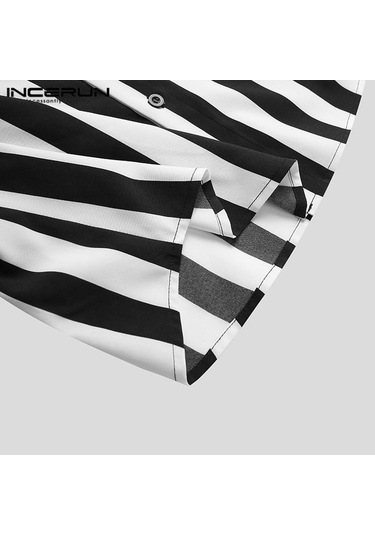 Kırmızı İncerun S-xxxxxl Yaz Erkek Kısa Kollu Çizgili Gömlek Casual Gevşek Üstler Basic Camisa T-shirt Kırmızı