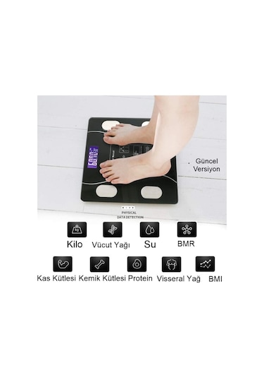 Büro Ev Ofis Hediyesi İçin Bluetooth Özellikli Akıllı Tartı Beyaz - Gri