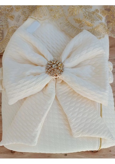 Yenidoğan Piramitland Taşlı Gold Güpür İşleme Bebek Battaniyesi Kundak Ekru Çok Renkli