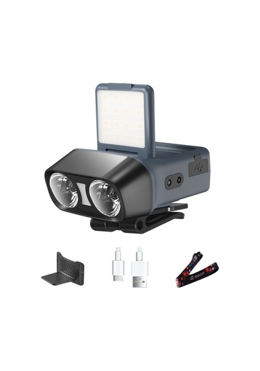 Vkemall Kulaküstü Cob Led Feneri, 5 Işık Modu Ve Sürekli Dimmleme, 1500mah Pil, Ipx4 Su Geçirmez, Entegre Kask Klembi Ve Baş Taşıyıcı