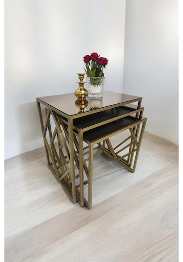 Venice Gold Metal Ayaklı Bronz Aynalı Zigon Sehpa
