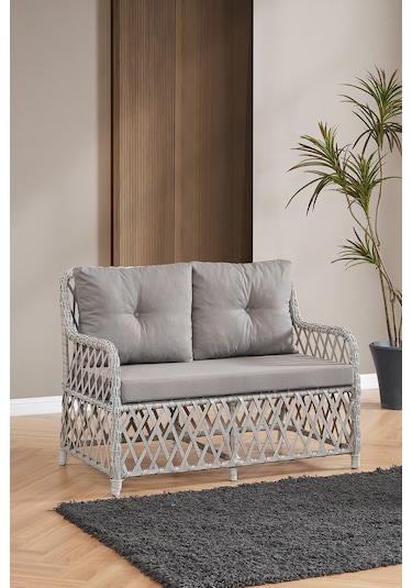 Roma Rattan Bahçe Balkon Takımı 2+1+1 Cam Masalı Gri