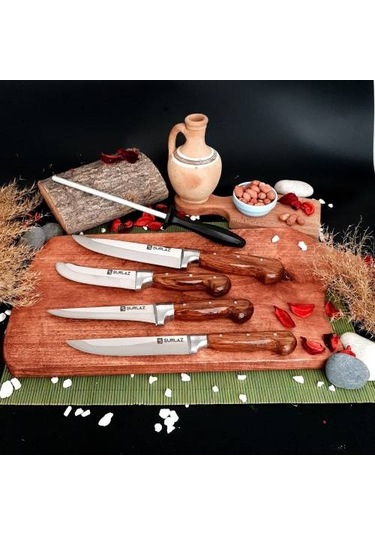 Sürlaz Sürmene Bıçak Seti Kasap Bıçağı Et Bıçağı Kahverengi - Siyah
