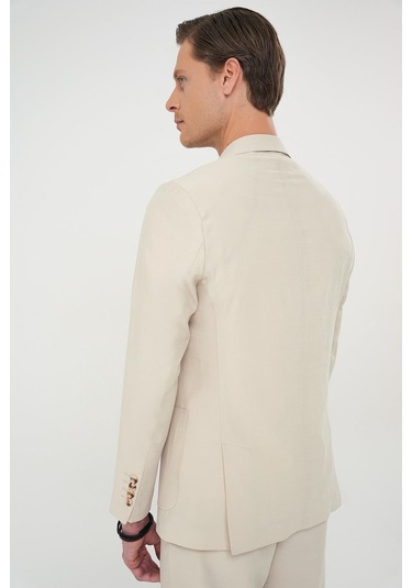 Slim Fit Torba Cep Spandex Karışımlı Casual Krem Ceket C 714 Krem