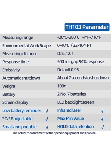 Aneng Th103 Dijital Kızılötesi Termometre Sıcaklık Tabancası -20 - 380 Derece Santigrat El Temassız Ters Ekran Endüstriyel Alet - Turuncu