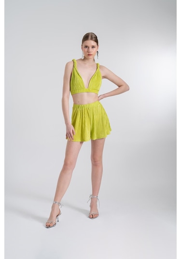 Holly Lolly Beli Lastikli Mini Comfy Şort Yeşil