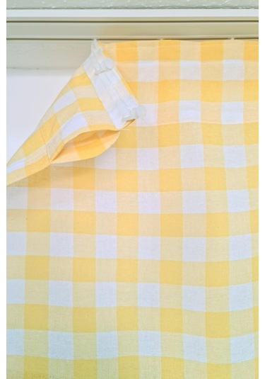 Naturel Potlu Ekose Tül Perde Retro Sarı