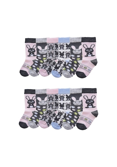 12li Kız Çocuk Çorap Uzun Soket Pamuklu Dikişsiz Renkli Yumuşak Karışık