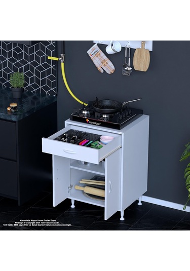 Modilayn Birce M-60 X 87 X 48 Cm Set Üstü Ocak Ve Çekmeceli Raflı Mutfak Dolabı