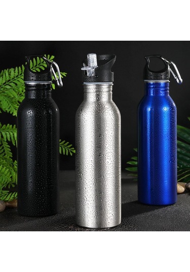 Suntek Paslanmaz Çelik Spor Su Şişesi Bisiklet Yürüyüş Siyah Siyah