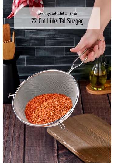 Tencereye Takılan 22 Cm Lüks Orta Boy Çelik Tel Süzgeç & Kevgir Diğer