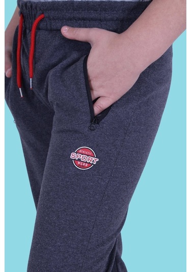 Fermuar Cep Detaylı, Yazı Baskılı Erkek Çocuk Eşofman Altı Füme