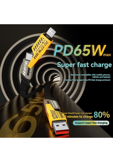 Geeksen Metal 4'ü 1 Arada Hızlı Şarj Kablosu 65w Mekanik Kablo Pd Hızlı Şarj 2'den