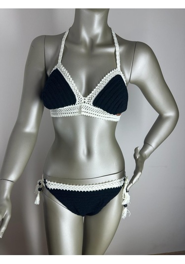 İvita Siyah-bej 2 Renk Dantel Detaylı Çok Tarz El Örgüsü Bikini