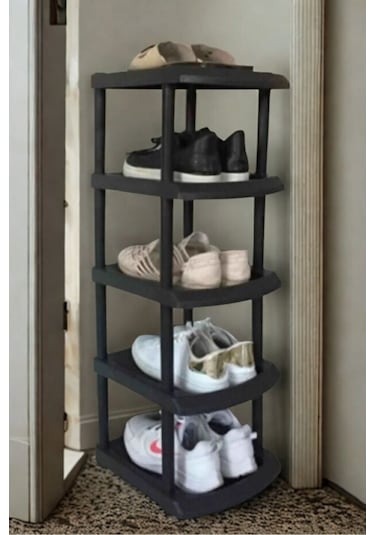 Piev Plastik Tekli 5 Katlı Ayakkabılık Siyah Siyah