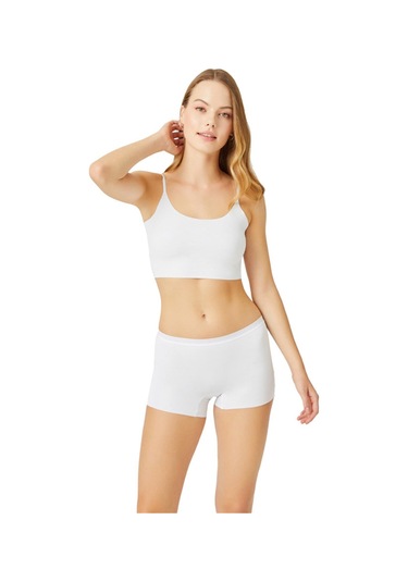 Beyaz Basic Lazer Kesim Dikişsiz Kadın Boxer Külot Beyaz