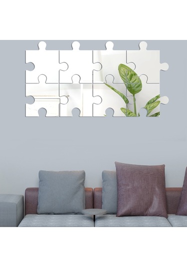 Sones 8 Adet / Takım Akrilik Kare Bulmaca Ayna Duvar Sticker Ev Dekorasyonu Yumuşak Ayna Gümüş Diğer