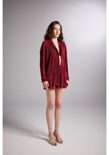 Holly Lolly Düğme Kapamalı Comfy Oversize Gömlek Bordo