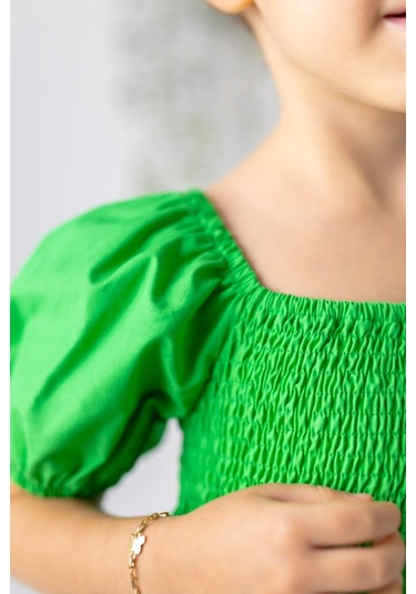 Zeyland Kız Çocuk Balon Kollu Gipeli Dokuma Elbise-yesıl Yeşil