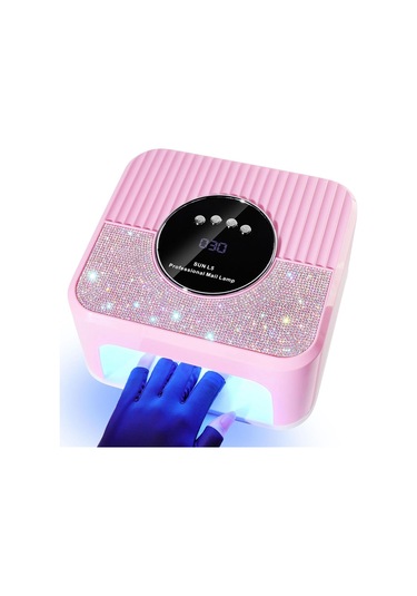 Xurunkeji Uv Tırnak Lambası Jel Tırnaklar, 4 Zamanlayıcı Modlu 45 Led Tırnak Lambası, Parıltılı Tırnak Yapay Elmaslarıyla Süslenmiş Pembe Jel Tırnak Lambası Abd