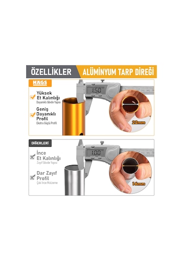 Haegs Ayarlanabilir Tarp Tente Direkleri, 2 Li Set, Teleskopik Alüminyum Çadır Gölgelik Branda Direkleri, Kamp Direği Katlanabilir Hafif Karavan Araç Yan Tente Direği - Gümüş