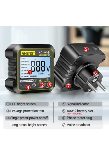Trendooze Aneng Sesli Priz Test Cihazı: Çok Fonksiyonlu, Güvenlik Koruma, 220v Ev Ve Pro Kullanım