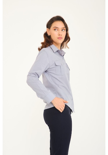 Kadın Uzunkollu Koyugri Gömlek Koyugri