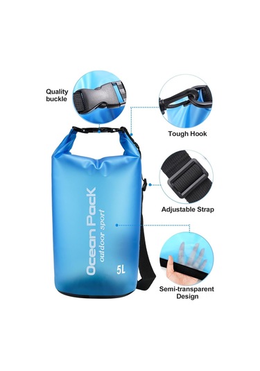 Springsun Mavi 5 Litre Su Geçirmez Torba - Telefon Kılıfı Ve Ayarlanabilir Askı İle - Su Sporları, Kamp Ve Yürüyüşler İçin Dayanıklı Taşıma Çantası