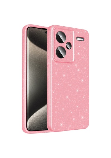 Xiaomi Redmi Note 13 Pro Plus 5g Kılıf Kamera Korumalı Simli Lüks Zore Koton Kapak Açık Pembe