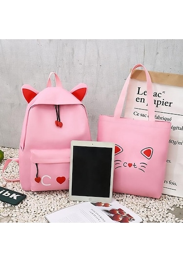 Ebitda Pembe 4 Parça Set Genç Kızlar İçin Çantaları Sevimli Baskı Kadın Sırt Çantası Yüksek Kaliteli Sırt Çantası Kadın Omuz Çantaları Kırmızı Desenli Alternatif Seçenek Pembe