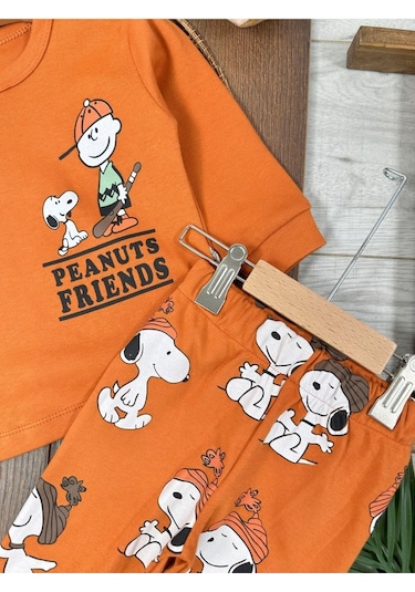 Bisiklet Yaka Peanuts Friends Baskılı Alt Üst Pijama Takımı 4bb2 Kiremit