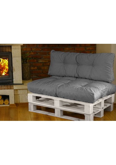 Dış Ve Iç Mekan Yer&palet Minderi Minder Seti Takımı 2 Li Gri